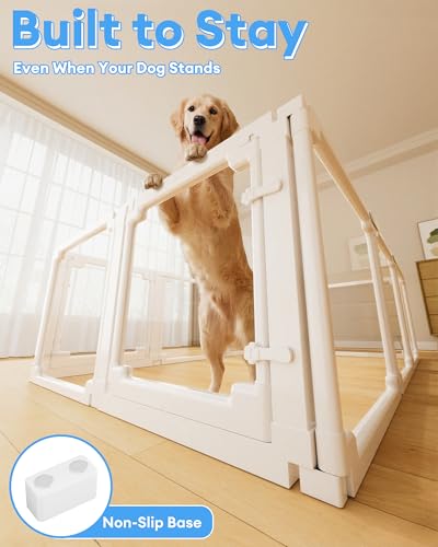 Pawaura Clear Acrylic Dog Playpen Indoor,Tool-Free Assembly & Easy Clean,24 in Puppy Playpen with Door for Small Dogs/Cats/Rabbits/Pigs/Ferret,Indoor and Outdoor Use,10 Panels(White)