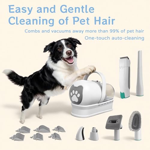 8VR Dog Grooming Kit, Pet Grooming Vacuum with Pet Clipper Nail Grinder, Dog Hair Vacuum with 6 Pet Grooming Tools for Dogs Cats Shedding Grooming