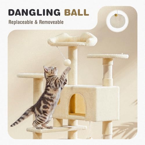 Aidoly Cat Tree 54 Inch, Multi-Level Cat Tower with Condo, Perches, Sisal Scratching Posts and Climbing Ladder, Pet Play Toy Balls House for Indoor Cats
