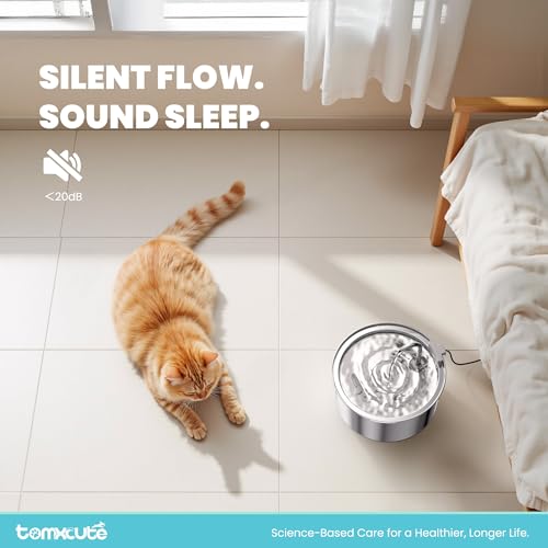 Cat Water Fountain Stainless Steel - 108oz/3.2L Large Capacity Cat Fountain for Drinking, Ultra Quiet Metal Pet Water Fountain for Cats, Small Dogs, Multiple Pets