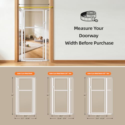 56" High Extra Tall Cat Gate, 29.5-33.46" Wide Clear Acrylic Baby Gate for Doorways Stairs, No Drilling Pet Safety Gate Indoor, Metal Frame Transparent Door for Cats- White