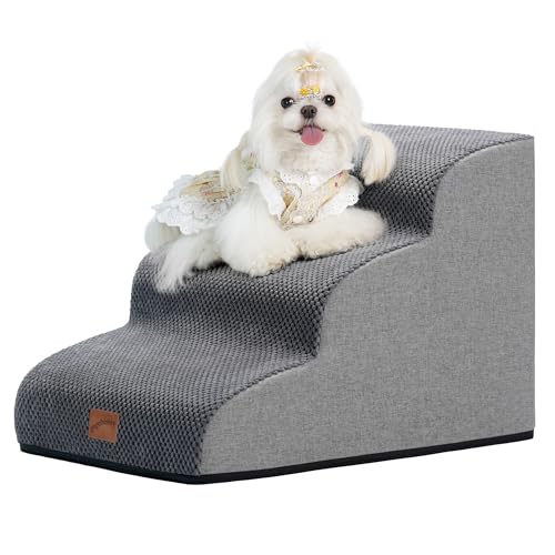 GoGoBunny Ramp Dog Stairs for Couch Sofa and Chair 15.7" H, 3-Step Pet Steps for Small Dogs and Cats, Non-Slip Waterproof Fabric Cover, Stable and Balanced Indoor Step, Pets Friendly, Grey