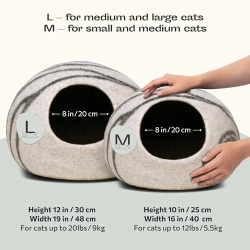MEOWFIA Cat Cave – Premium Felt Cat Bed for Indoor Cats, Handmade Merino Wool (Light Gray, Medium)