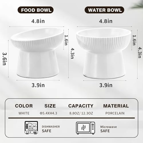 Elevated Cat Food Bowl, Ceramic Raised and Tilted Water Bowl, Whisker Fatigue Cat Bowls for Indoor Cats, Anti Vomiting and Protect Spines Pet Feeding Dishes for Kittens Small Dog, Heavy Non-Slip Base