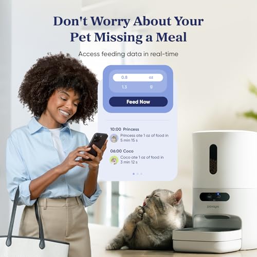 Pawsync Automatic Cat Feeder, WiFi Smart Scale Tracks Pet's Food Intake, App Control, 3.6L Timed Food Dispenser for Cats and Dogs, Up to 10 Meals Per Day, Stainless Steel Bowl, Dual Power Supply