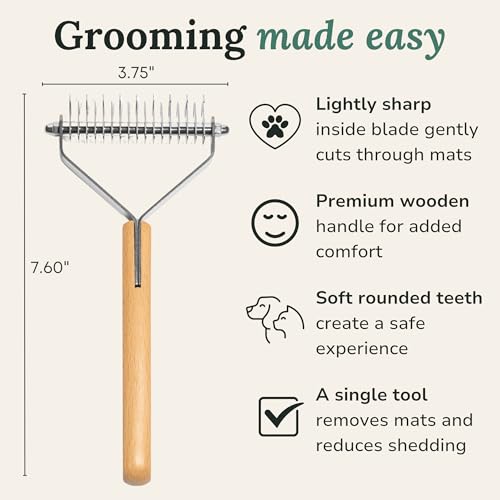 Freshly Bailey Dematting Comb for Cats and Dogs, Mat Remover and Deshedding Grooming Tool, Safe Detangler for Matted Fur, Double Sided Undercoat Rake