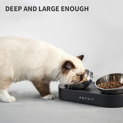 PETKIT 304 Stainless Steel Elevated Cat Bowls&Dog Bowls,Raised Cat Food and Water Bowl Set, Non-Slip, Anti Vomiting 15°Tilted Cat Small Animal Plate