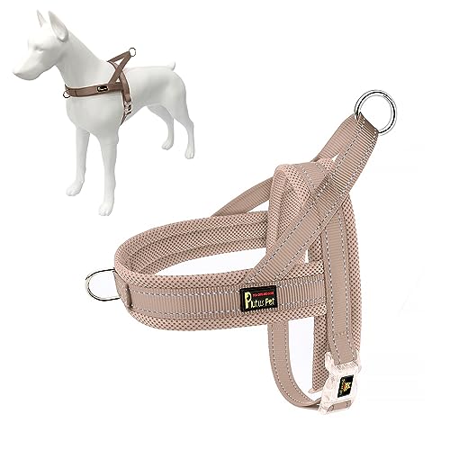 Plutus Pet No Pull Dog Harness with Breathable Mesh Padded, Adjustable Reflective Escape Proof Dog Harness, Quick Fit Dog Vest Harness for Small Medium Large Dogs(L, Beige)