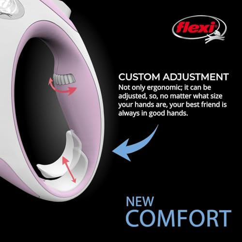 FLEXI New Comfort Retractable Dog Leash (Tape), Ergonomic, Durable and Tangle Free Pet Walking Leash for Dogs Up to 33 lbs, 16 ft, Small, Pink/Rose
