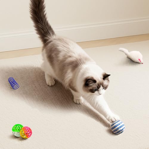 YULOYI Cat Toys for Indoor Cats, 34 Packs Interactive Cat Toy Set with Colorful Springs Toys, Mouse Toy, Catnip Ropes, Balls, Bells, and Sisal Ball for Kitten Toys