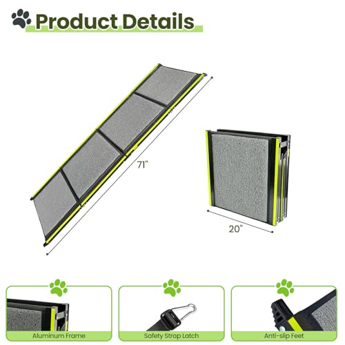 Dog Ramp for Car 71" L*20" W Portable Dog Ramps for Large Dogs with Non-Slip Rug Surface Portable Dog Car Ramp for SUV & Truck,Pet Ramp for Dogs to Get in Car Outdoor&Indoor