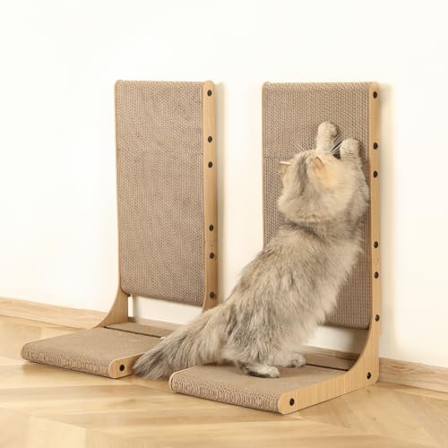 Zakkart 2-Pack Cat Scratching Board, 25.6'' Tall Cardboard L Shape Vertical Cat Scratchers for Indoor Cats, Cat Scratching Post for Wall and Couch, Large
