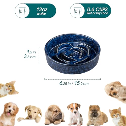 vancasso Slow Feeder Dog Bowl, 0.6 Cups Ceramic Dog Food Dish for Fast Eaters Small Breed, Puzzle Bowl for Small Dogs and Cats, Blue