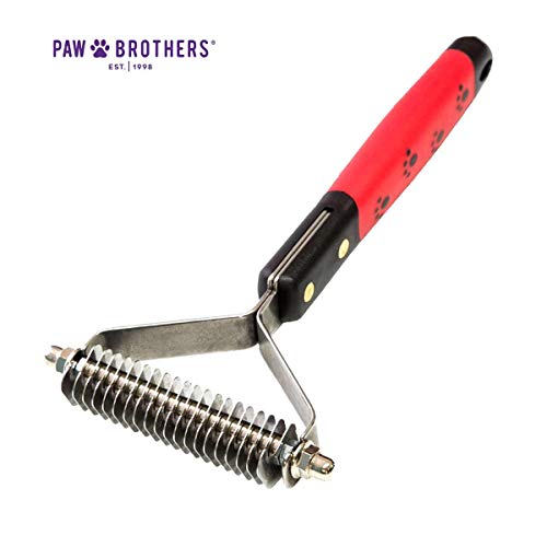 RYAN'S PET SUPPLIES Paw Brothers 20 Blade Medium Double WideDematting Undercoat Rake for Dogs and Cats, Professional Grade, Dog Shedding Brush, Stainless Steel Blades, Rounded Gentle Teeth