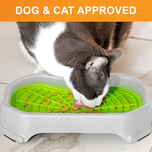 Neater Pets Neat-LIK Dog Lick Mat w/Mess-Proof Tray, Lick Mat for Dogs, Cats, Puppy, Reduces Anxiety & Boredom, Peanut Butter Slow Feeder, Interactive Treat Licking Pad (Purple & Green/Vanilla Bean)