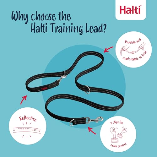 Halti Training Leash - Multifunctional Double-Ended Dog Leash, Ideal for Anti-Pulling Dog Training. Lightweight, Soft & Durable. Suitable for Medium to Large Dogs & Puppies (Size Large, Black, 2m)
