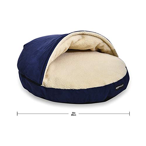 AmazonBasics Pet Cave Bed for Dogs and Cats, with Removable Nesting Cave Cover, Fits up to 30lbs Pets, 35 x 35 x 13 inches, Blue
