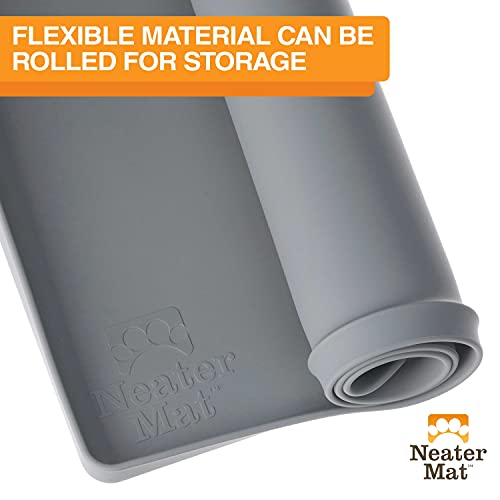 Neater Pet Brands Neater Mat Cat & Dog Food Mat, Waterproof & BPA-Free Silicone Placemat with Raised Edge for Under Food and Water Bowls, 19" x 12", Gunmetal Grey