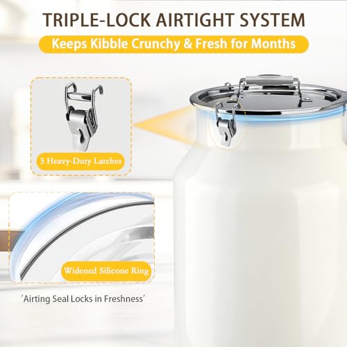 Aloxina Dog-Cat Food Storage Container 45 lb/48 Qt, Large Stainless Steel Pet Food Bin with Airtight Lid & Scoop Included, Durable 304 Metal Storage for Dogs & Cats