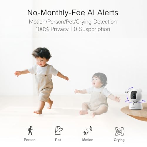 CINMOORE 2.5K Indoor Security Camera 4pack, Free AI Person/Pet/Cry Detection, 4MP Baby/Dog/Cat/Pet Camera with Phone App, Pan Tilt WiFi, Night Vision, Full Duplex Audio for Home Security