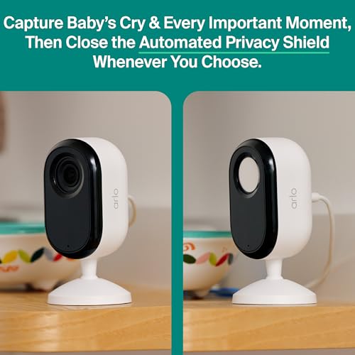 Arlo Essential Indoor Security Camera 2K (3rd Gen, 2025 Release) - Wired Plug-in Power, Person Recognition, Animal Detection, 1-Month Trial of Secure Plan, Automated Privacy Shield, 2 Cam, White