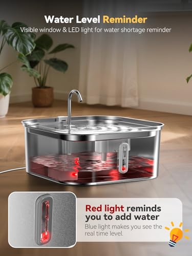 Large Dog Water Fountain 14L/3.7Gal, Stainless Steel Pet Fountain for Large Dogs and Multi-Pets Families, with Visible Window & Extra Wide Drinking Area, Square Design Enlarges Capacity & Saves Space
