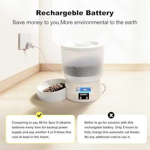 Darlipet Automatic Cat Feeder with 270-Day Battery Life, Rechargeable Auto Cat Feeder with Slow Feed Mode & Very Quiet Dispensing, 2.5L Bluetooth Small cat Food Dispenser for Cats & Small Dogs