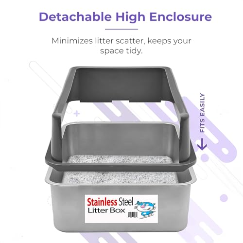iPrimio XL Stainless Steel Litter Box with Lid - High-Sided Metal Litter Box with Enclosure for Big Cats - Easy to Clean, Rust-Resistant, and Durable - Never Absorbs Odors - 23.5 x 15.5 x 6 in