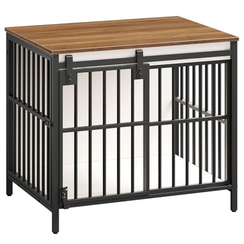 HOOBRO Dog Crate Furniture with Sliding Barn Door, Dog Kennel Indoor for Small/Medium Dogs, Heavy Duty Dog Cage with 2 Doors, End Table for Living Room, Bedroom, Rustic Brown and Black BWH73GW03