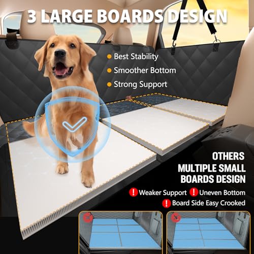 ROUWINNE Back Seat Extender for Dogs-Large Space, Dog Car Seat Cover Hard Bottom Holds 420lbs, Sturdy Backseat Extender for Dogs,Upgraded Waterproof Pet Car Bed Dog Hammock for Car, SUV,Truck, Black