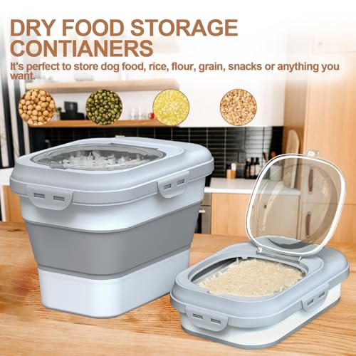 TIOVERY Dog Food Storage Container Small, 10-13lbs Collapsible Dog Cat Food Containers with Airtight Clear Flip-top and Pet Food Scoop, Pet Food Storage Container Bin for Dog Cat Bird Other Pets Grey