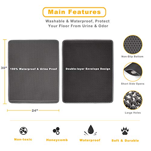 Cat Litter Mat 30" x 24" LARGE Size, Urine Proof Waterproof Sleeping Pad, Premium EVA No Phthalate, Washable Easy Clean, Trapping for Litter Box Anti Tracking Kitty Mats Gray