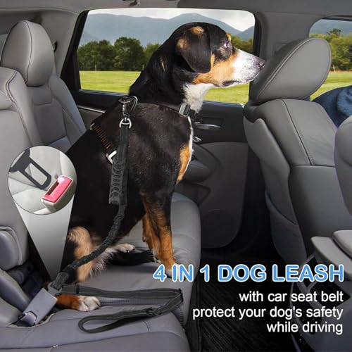 Chioratree Heavy Duty Dog Leash for Medium Large Dogs,4-6FT Shock Absorbing Bungee Tactical Dog Leash with Control Padded Handle and Car Seatbelt, Reflective Lead for Walking Training,Black