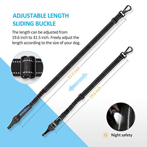 Dog Seat Belt 3-in-1 Car Harness for Dogs Adjustable Safety Seatbelt for Car Nylon Reflective Bungee Fabric Dog Car Harness with Clip Hook Latch & Buckle, Swivel Zinc Alloy Carabiner (Black)