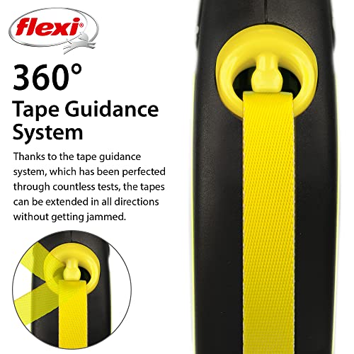 FLEXI New Neon Tape Retractable Dog Leashes for Large Dogs Upto 110 lbs. – 16 ft., Neon Yellow/Black | Tangle Free Pet Walking Leash with One-Handed Brake, Pause, Lock|German Quality Product