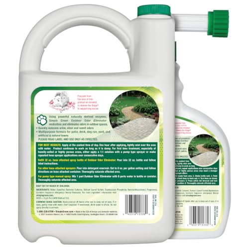 Simple Green Outdoor Odor Eliminator for Pets, Dogs, Ideal for Artificial Grass & Patio (32 oz Hose End Sprayer & 1 Gallon Refill)