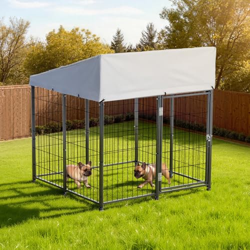 VEVOR Outdoor Dog Kennel, 3.67 x 3.78 x 4.1 ft Large Dog Kennel with Secure Lock, Outside Dogs Enclosures with UV-Resistant & Waterproof Roof Cover, Heavy Duty Pet Crate Cage Run for Large Dogs