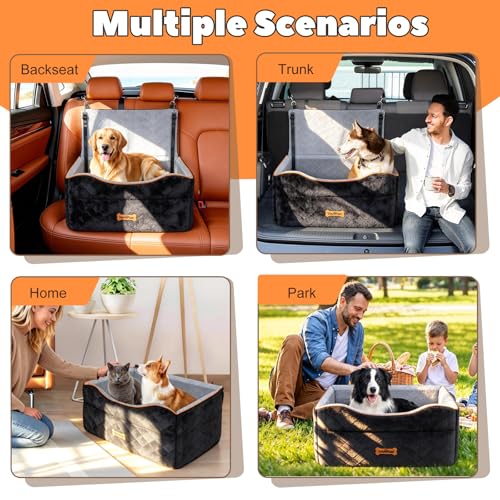 VavoPaw Dog Car Seat for Medium Dog, Dogs Booster Seat Under 50Lbs or 2 Small Dogs Washable, Pet Car Seats with 2 Safety Leashes, Pets Sofa Bed Cushion Add Thick Sponge, Pet Cars Carrier for Travel