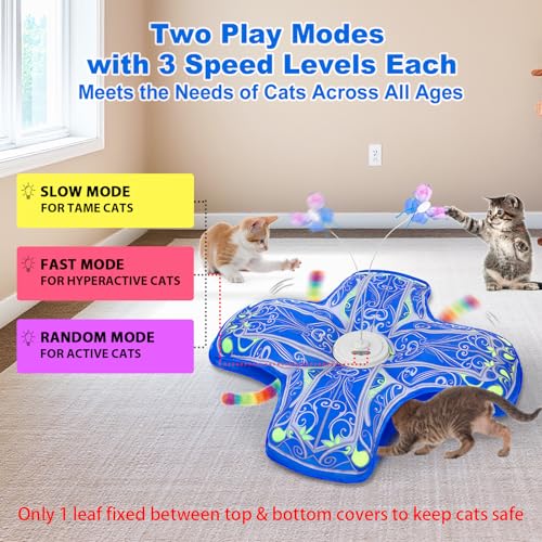 Qraxond Interactive Cat Toys for Indoor Cats,[Newly Upgraded] Rechargeable Touch Activated Hide and Seek Kitten Toys for Bored Indoor Adult Cats with Fluttering (Blue)