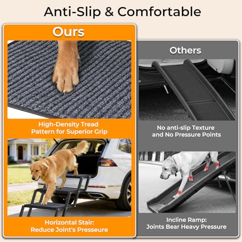 URPOWER Dog Stairs for Large Dogs Extra Wide 20" with 5 - Step Dog Ramp Steps for Car High Bed Foldable Pet Stairs with Detachable Non Slip Surface Car Ramps for SUV Truck Supports up to 260 Lbs
