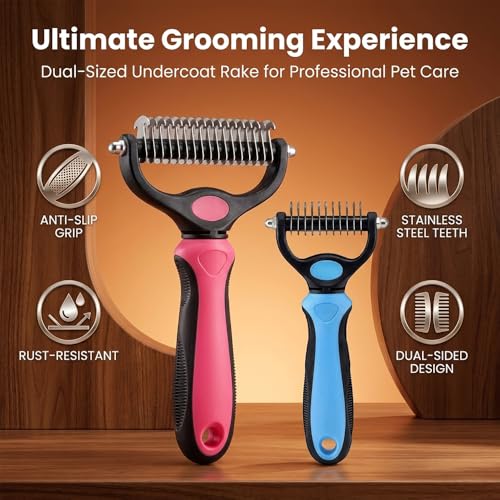 Deshedding Brush for Dogs and Cats: Undercoat Rake Pet Brush for Long Hair - Dematting Comb Removes Tangles Knots and Loose Fur, Grooming Tool for Thick Coats (blue, L)