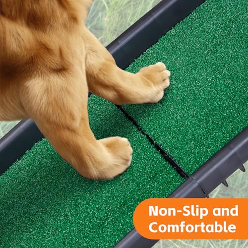 Folding Dog Ramp for Car Truck SUV 61 Inches Portable Pet Ramp with Grass Padded for Large Dogs Non Slip with Raised Siderails
