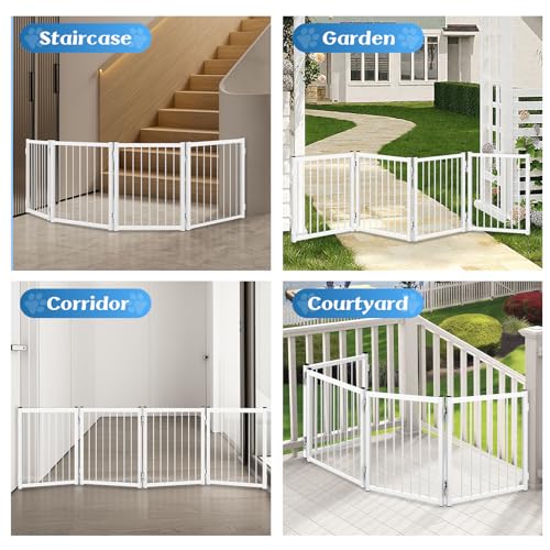 Freestanding Short Dog Gate, 16.5" Tall Small Pet Gate Easily Step Over, Metal Foldable Pet Gate, Up to 51" Wide Puppy Fence, Gate for Stairs and Doorways, Indoor, Outdoor Use, No Drill Pressure Mount