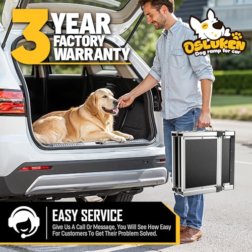 71" Aluminum Alloy Dog Ramp for Car SUV Truck Side Door, Foldable Outdoor Pet Ramp with Adjustable Support Head, Non-Slip Traction Surface, Sturdy Ramp for Large Dogs Up to 200 LBS (5 Folded)