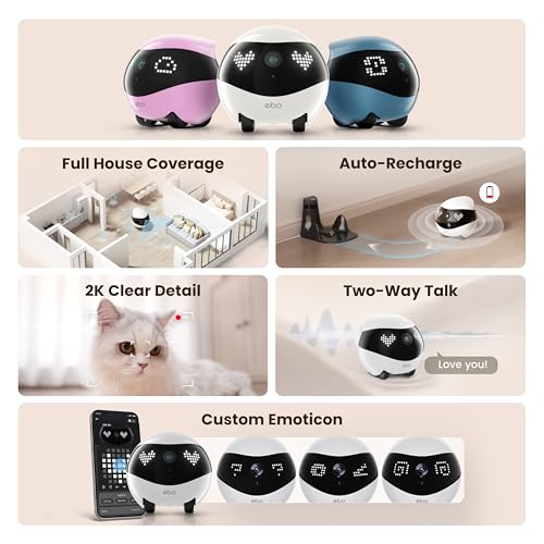 Enabot EBO Air 2 FamilyBot Indoor Security Camera Robot: 2K Pet Camera, Movable Home Robot, Custom Facial Expression, Auto-Recharge, Battery-Operated, 2-Way Talk, Night Vision(Dove White)