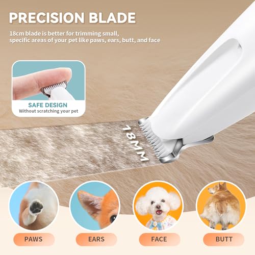 MOONEON 2026 New Pet Precision Trimmer, Dog Paw Trimmer with LED Light, Low Noise, IP68 Waterproof, Dual-Speed Motor, Suit for Trimming Paw, Ear, Face, Butt, Eyebrows, USB Rechageble