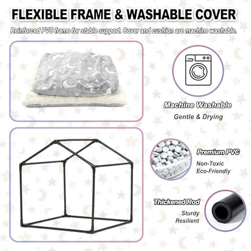 Pelemee Indoor Dog House, Night-Luminous Star Dog Tent with Frame, Washable Dog Cave Bed, Suitable for 36-66 lb Medium and Large Dog