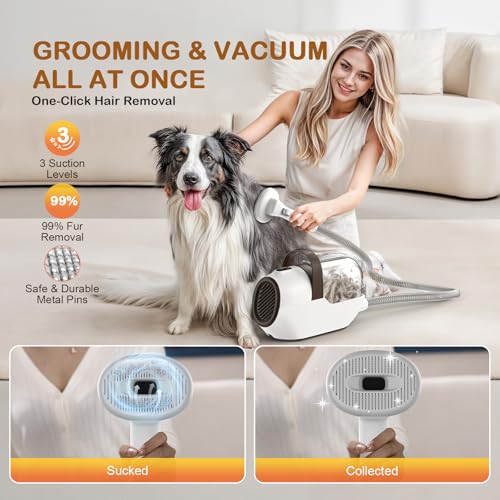 Ozumek Dog Grooming Vacuum, Dog Grooming Kit with Pet Clipper Nail Grinder, 6 Pet Grooming Tools（Mahogany）