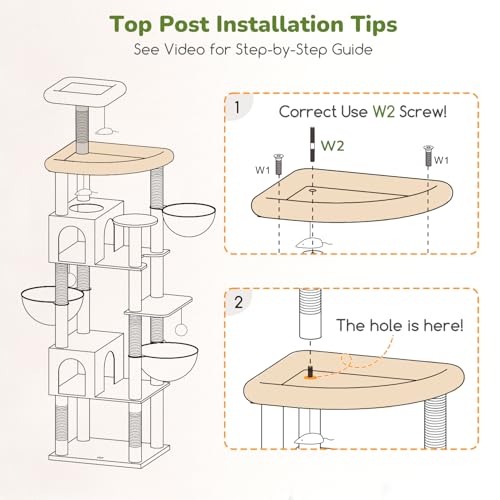 Globlazer Extra Large Cat Tree Tower, 82in Tall Heavy Duty Cat Tree for Indoor Cats Large Adult Big Cat Tower with 8 Scratching Posts, 2 Cat Condos, 2 Top Perches, 3 Hanging Baskets, S82, Beige