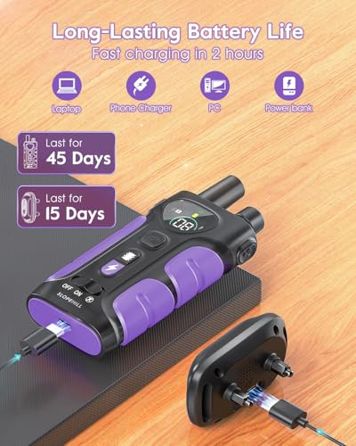 SLOPEHILL Dog Shock Collar - 4200FT Dog Training Collar with Remote,IPX8 Waterproof E-Collar with Beep,Vibration,Shock,Flash Light,No Shock Model,Electric Shock Collar for Dogs 8-140lbs,Purple 2PCS
